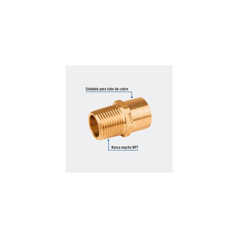 CONEXIONES TRUPER 47456 CONECTOR NPT SOLDABLE DE LATÓN, 1/2" X 3/8", FOSET