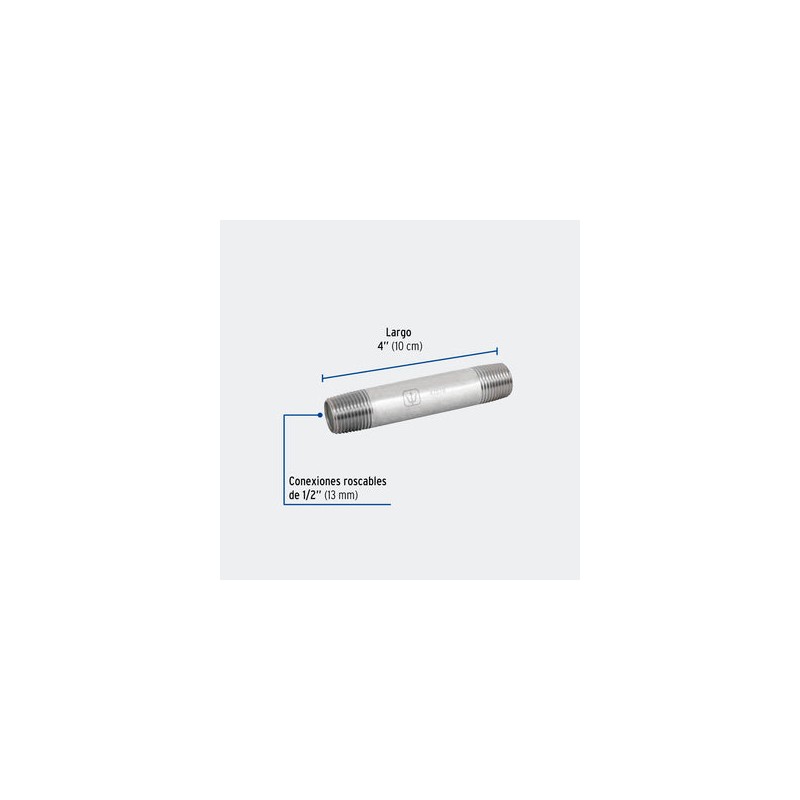 CONEXIONES TRUPER 47518 NIPLE DE ACERO GALVANIZADO 1/2" X 4", FOSET