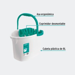 ARTÍCULOS DE LIMPIEZA TRUPER 55961 CUBETA PLÁSTICA CON EXPRIMIDOR, 8L KLINTEK