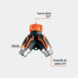 CONEXIONES TRUPER 102248 CONECTOR "Y" 3/4" METÁLICO CON RECUBRIMIENTO PARA MANGUERA