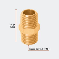 CONEXIONES TRUPER 19024 NIPLE DE LATÓN, TIPO FF, CUERDA 1/4 NPT