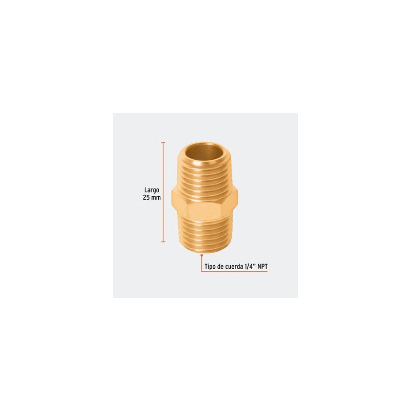 CONEXIONES TRUPER 19024 NIPLE DE LATÓN, TIPO FF, CUERDA 1/4 NPT
